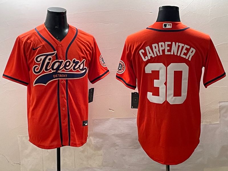 Men Detroit Tigers #30 Carpenter Orange Jointly Name 2025 Nike MLB Jersey style 1